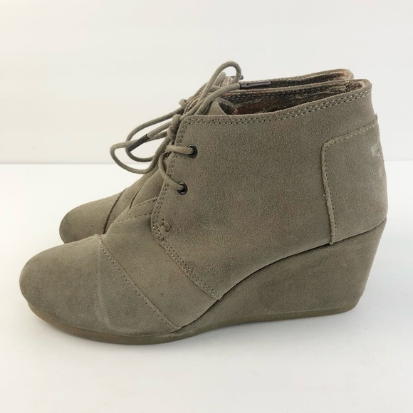 Toms Taupe Desert Wedge Suede Leather Laced Bootie 8 - Picture 1 of 10